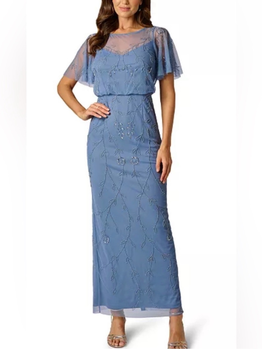 Papell Studio Beaded Blouson Long Dress French Blue Size 16
